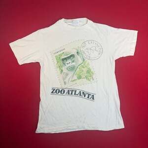 Vintage 80’s Atlanta Zoo Gorilla Stamp Men Hanes Beefy T-Shirt Size Medium White